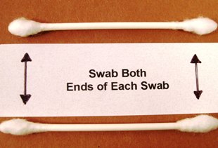 Label indicating both ends of the two cotton swabs